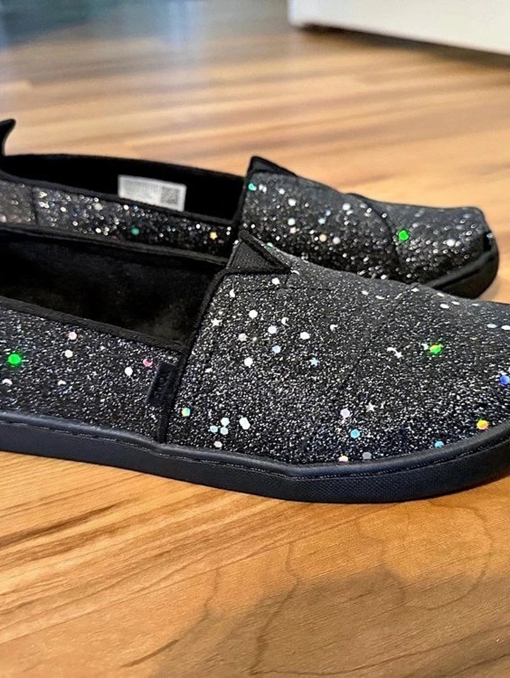 TOMS Black Glitter Starry Night Alpargata Slip-On Sneakers in Black